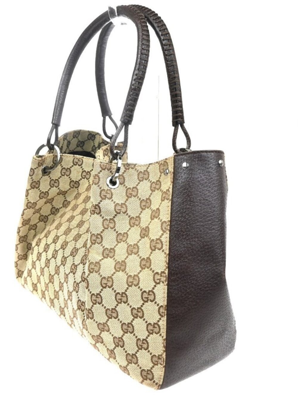 GUCCI Logo GG Pattern Shoulder Tote Bag Canvas Leather Brown 86KC878 - Picture 4 of 14